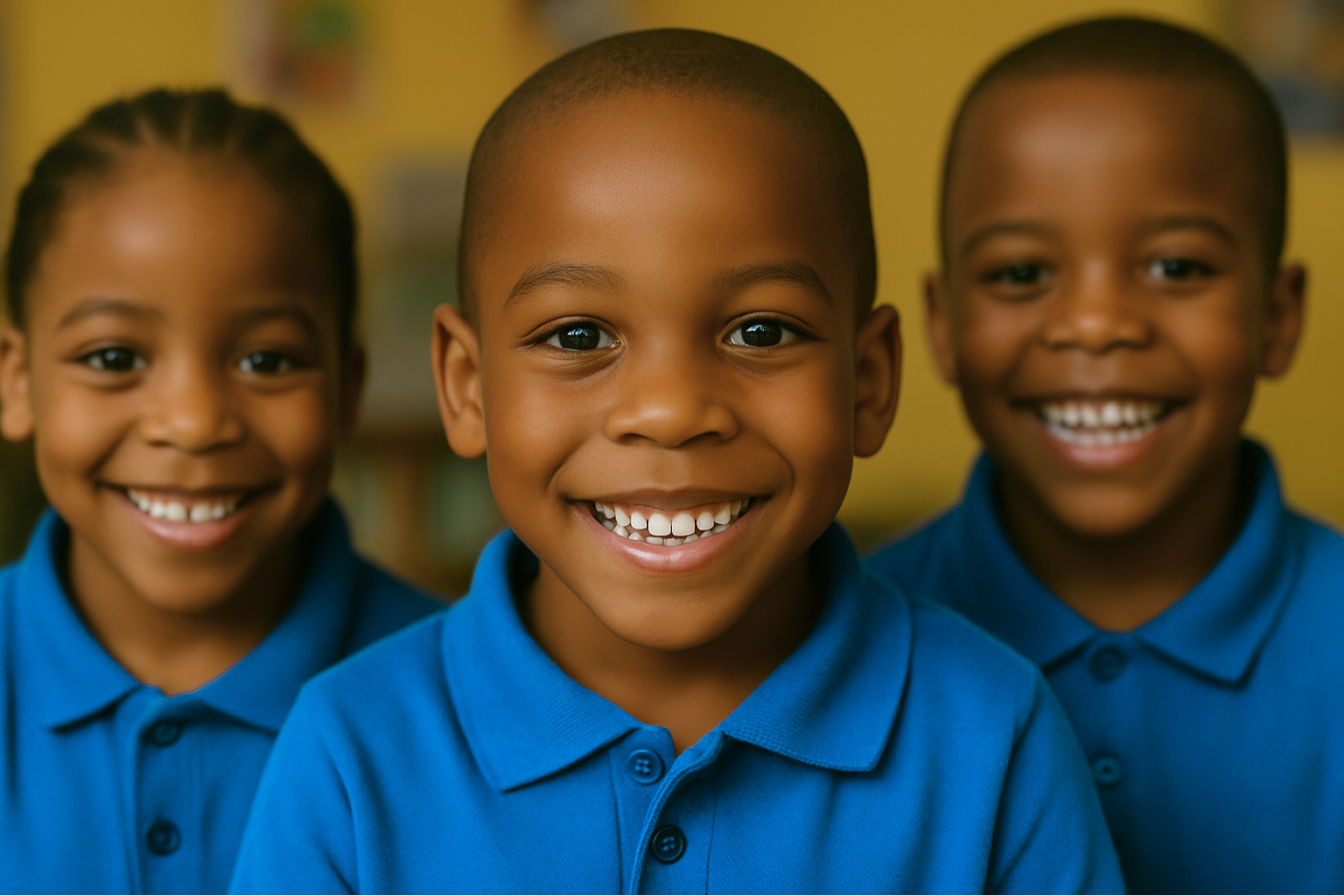 Smiling children in school uniforms